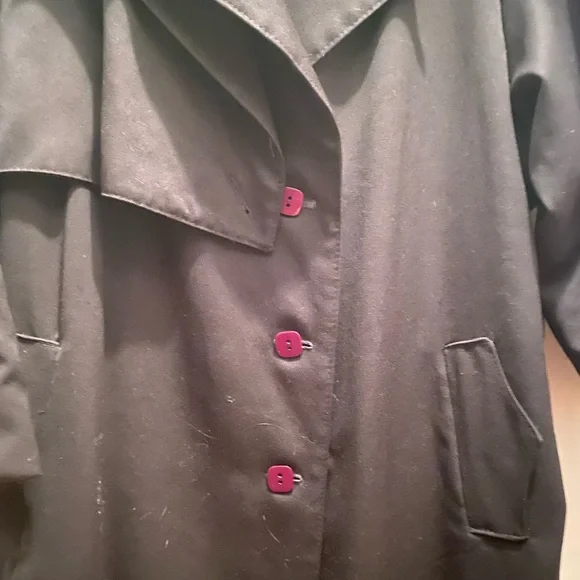 Vintage 80s 90s 100% Wool Black Trenchcoat Coat S M - Picture 5 of 6